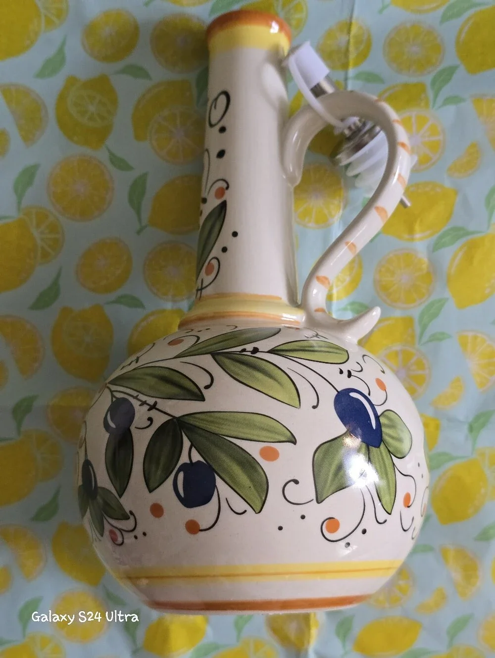 Beautiful Hand Painted Italian Decor Olive Oil Cruet Dispenser Bottle NEW